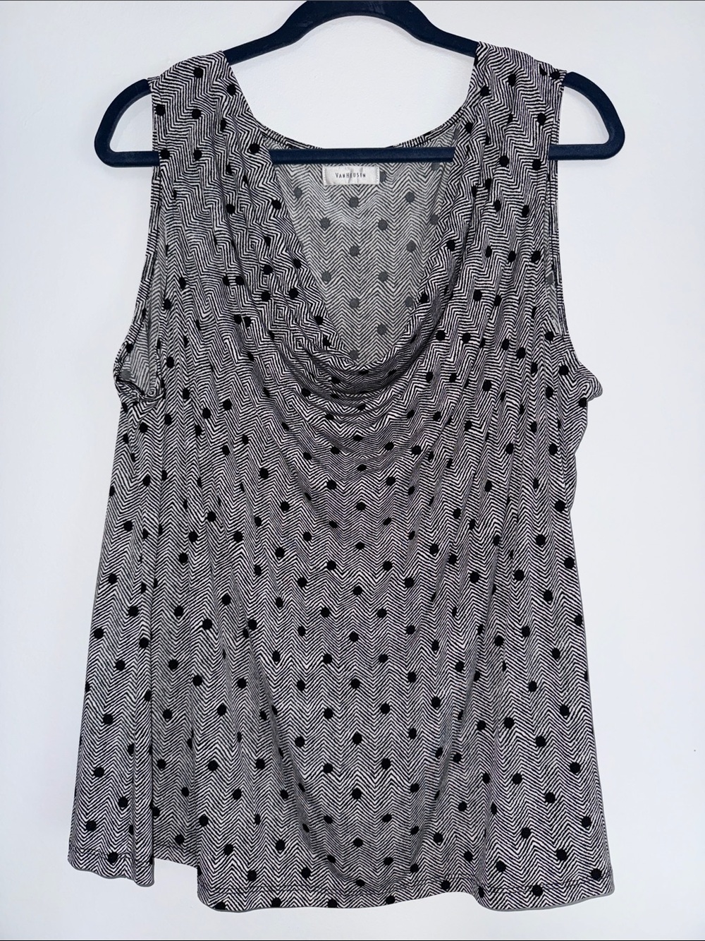 Van Heusen Black & White Sleeveless Drape Neck Blouse